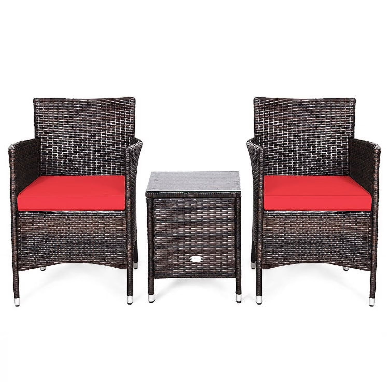 Topcobe 3 Piece Wicker Patio Furniture Set, Wicker Outdoor Sectional with Washable and Removable Cushion for Patio, B-Red