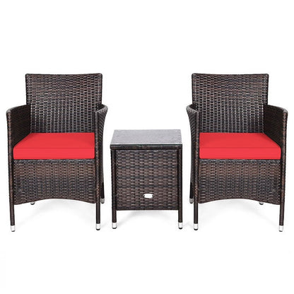 Topcobe 3 Piece Wicker Patio Furniture Set, Wicker Outdoor Sectional with Washable and Removable Cushion for Patio, B-Red