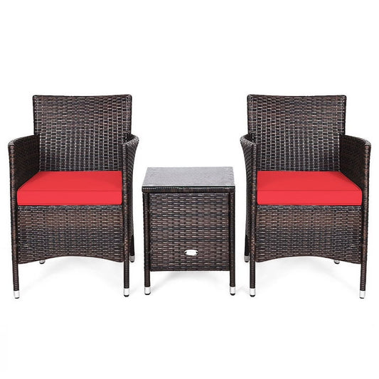 Topcobe 3 Piece Wicker Patio Furniture Set, Wicker Outdoor Sectional with Washable and Removable Cushion for Patio, B-Red