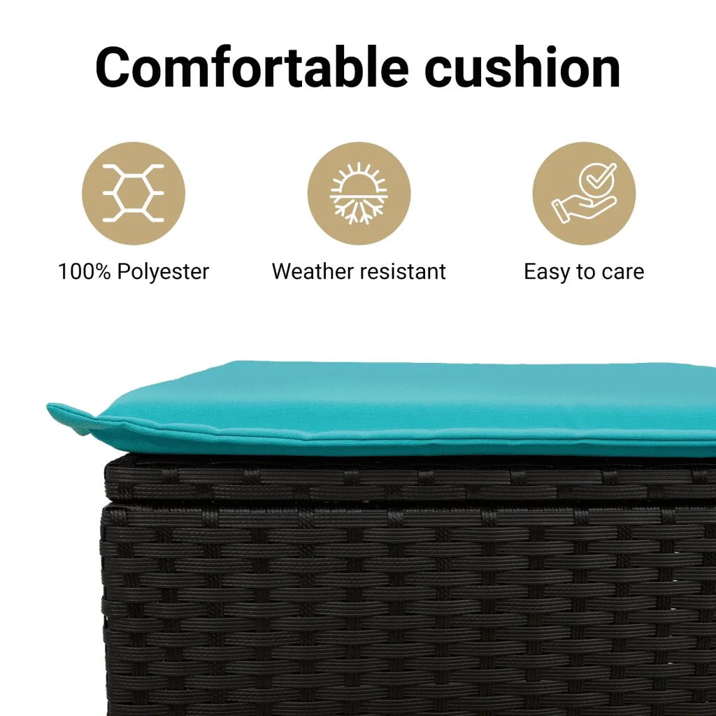 vidaXL Patio Sofa 2-Seater with Canopy and Stools Black Poly Rattan