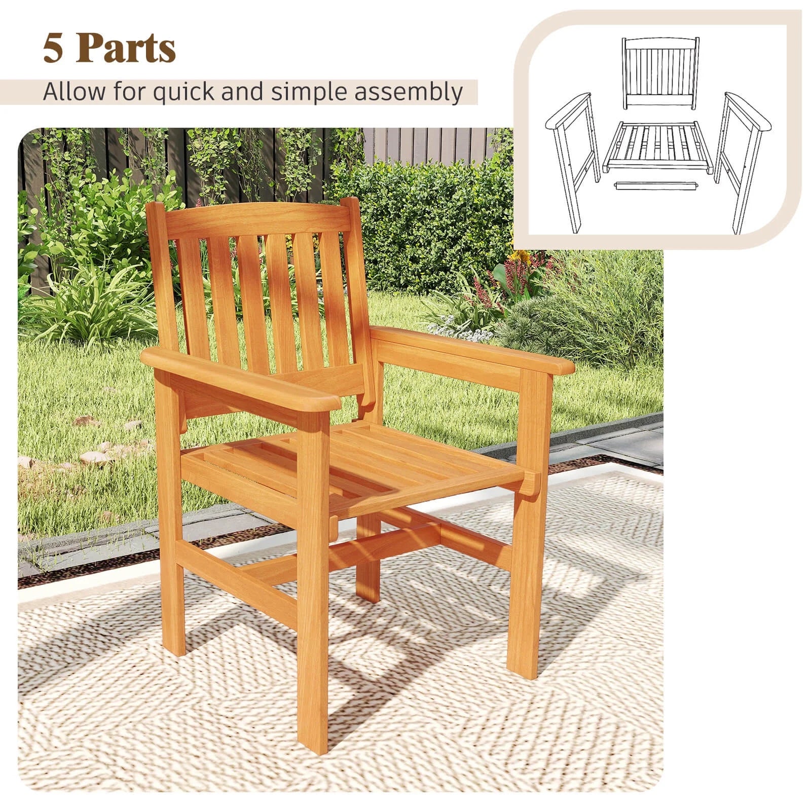 Costway 7 PCS Patio Wood Dining Table Set with 2? Umbrella Hole Outside Furniture Set