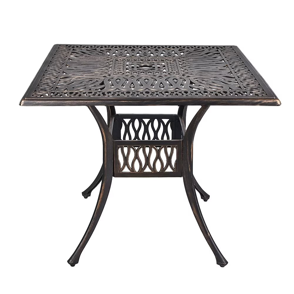 LVUYOYO 35.4" Outdoor Patio Bistro Dining Square Table Weather Resistant Cast Aluminum Conversation Table with 2.2" Umbrella Hole