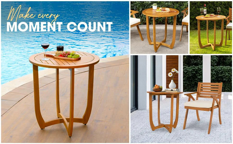 AILE Acacia Wood Bistro Patio Dining Table - Modern Design, 270lbs Heavy Duty