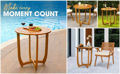 AILE Acacia Wood Bistro Patio Dining Table - Modern Design, 270lbs Heavy Duty