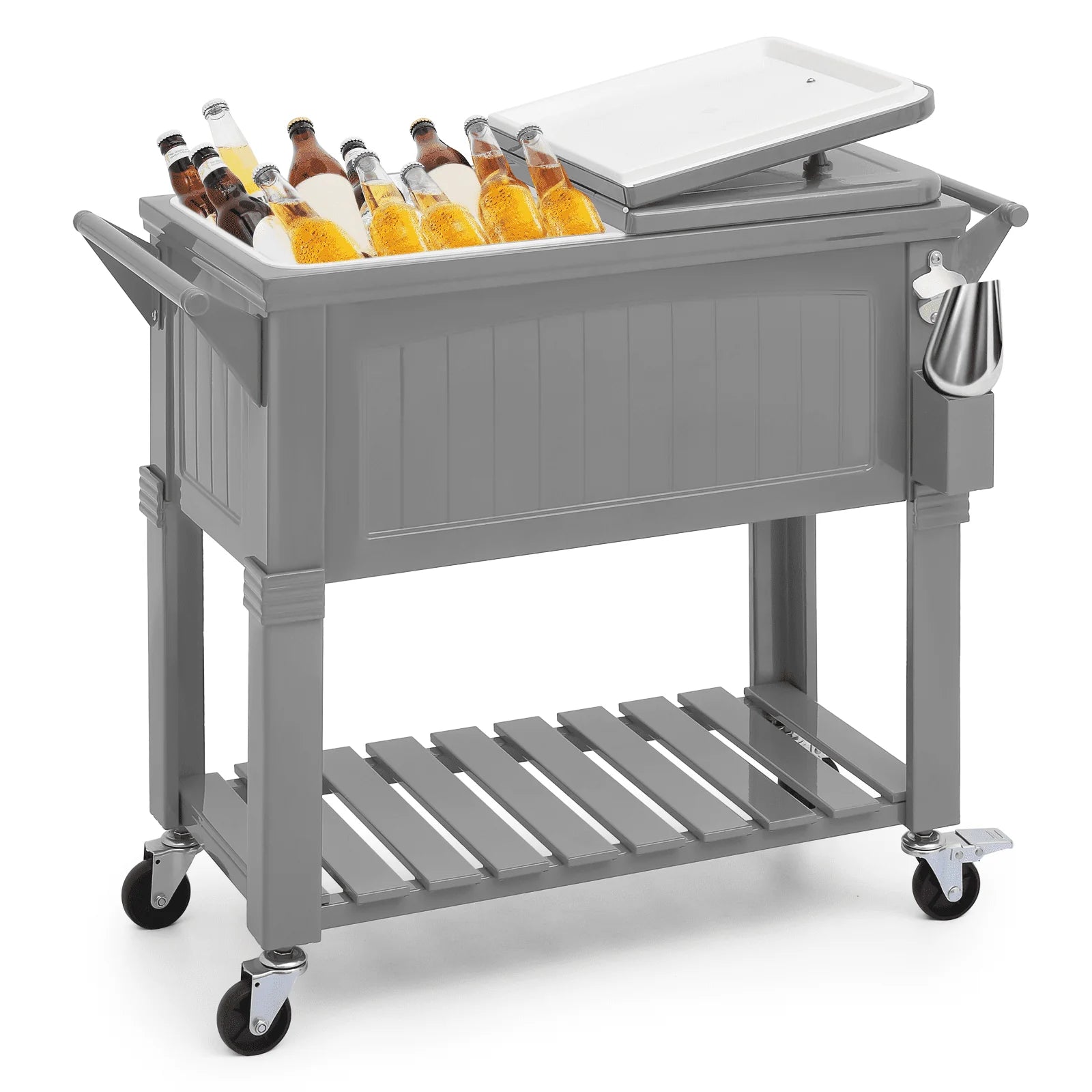 MADOG Portable Rolling Patio Cooler Ice Chest with Wheels Outdoor Cold Drink Beverage Bar Cart with Ice Scoop, Storage Shelf & Bottle Opener Deck Backyard Party Tub Trolley Cart, Red