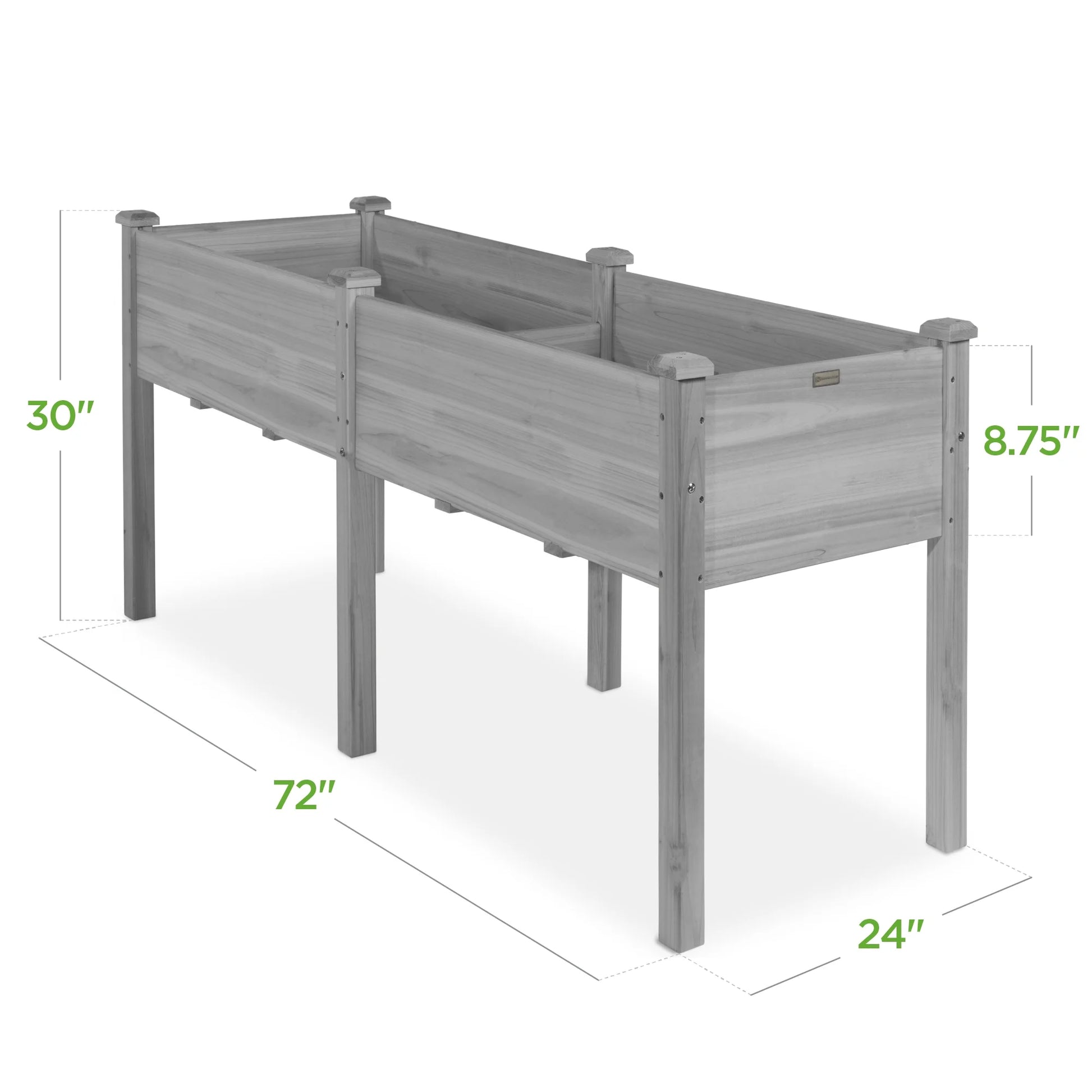 Best Choice Products 72x24x30in Raised Garden Bed, Elevated Wood Planter Box for Patio w/Divider Panel - Gray