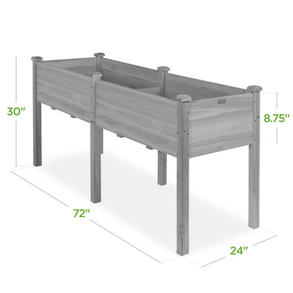 Best Choice Products 72x24x30in Raised Garden Bed, Elevated Wood Planter Box for Patio w/Divider Panel - Gray