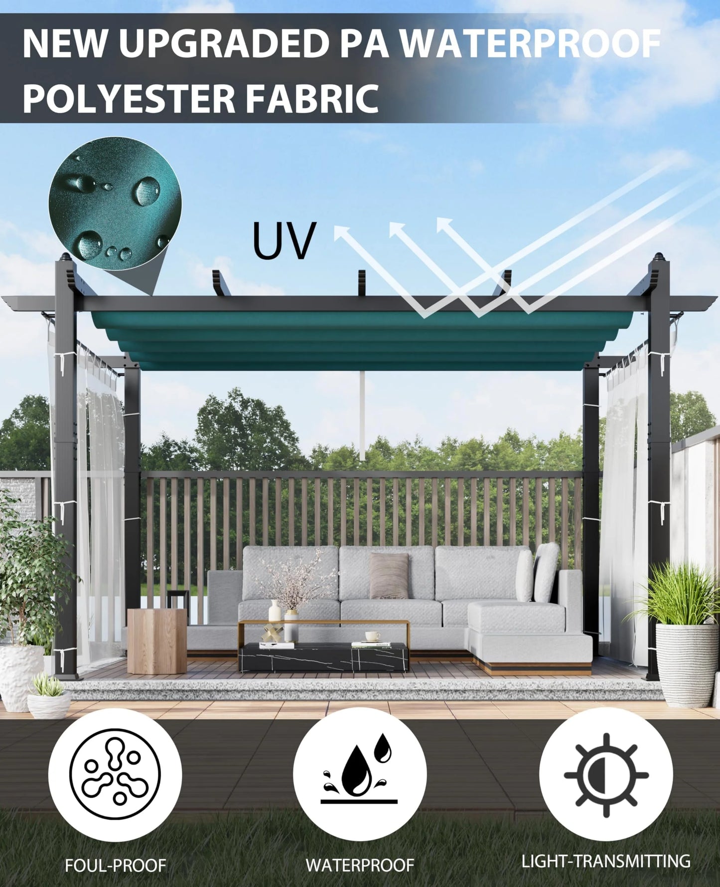 Luku 10 x 13 Ft Wood-Grain Aluminum Pergola Outdoor Pergola with Retractable Canopy Sun Shade Shelter for Garden, Patio, Backyard, Deck