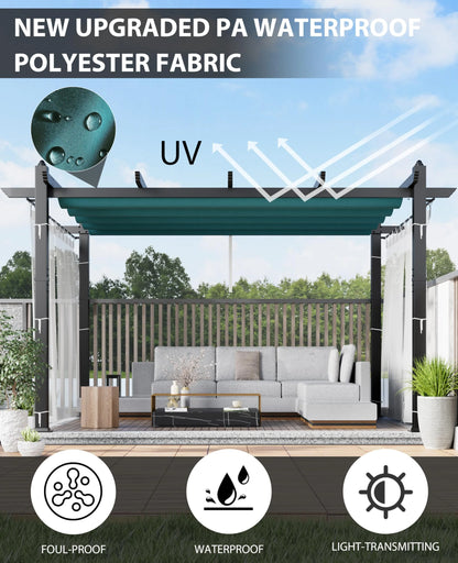 Luku 10 x 13 Ft Wood-Grain Aluminum Pergola Outdoor Pergola with Retractable Canopy Sun Shade Shelter for Garden, Patio, Backyard, Deck