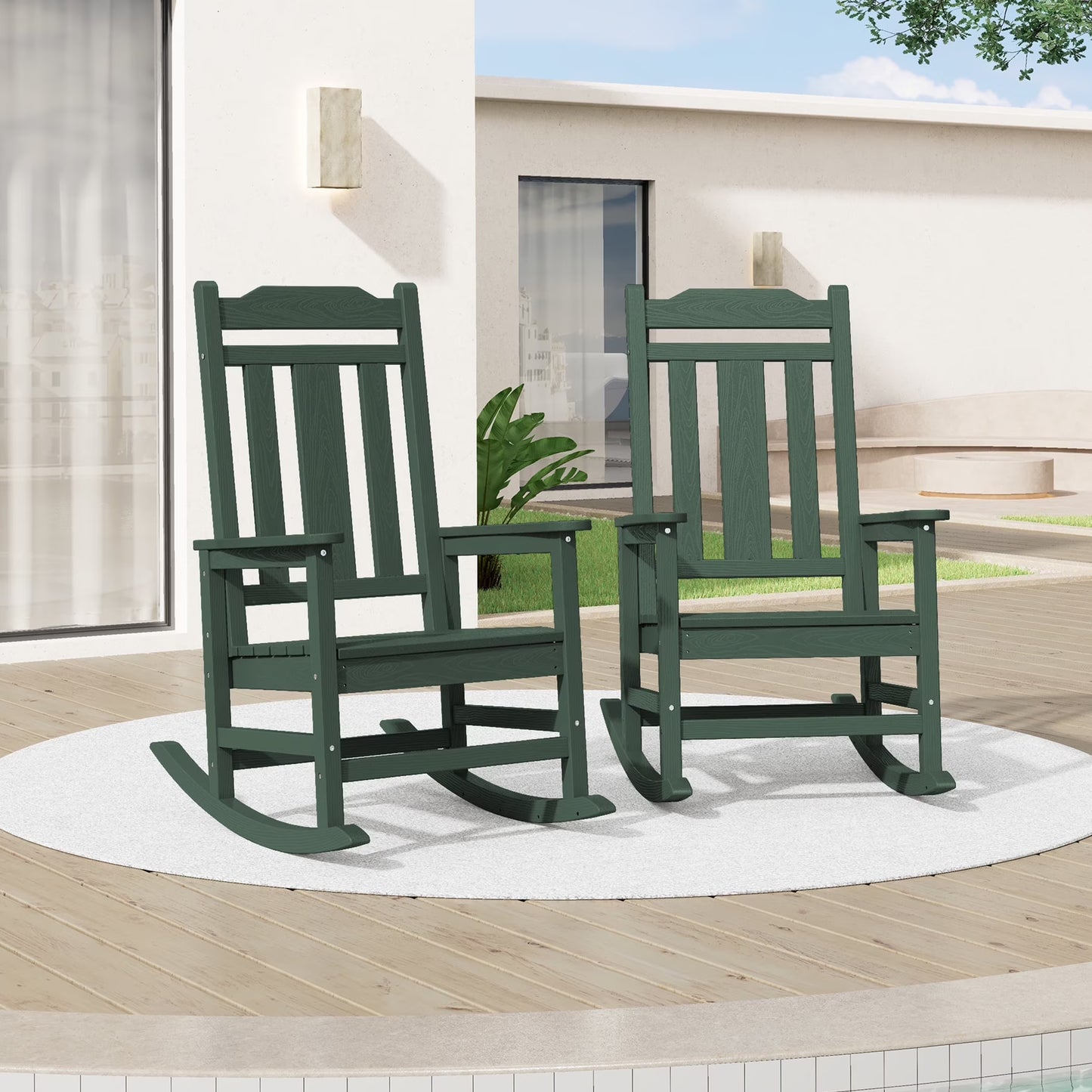SERWALL Outdoor Rocking ChairHDPE Patio Rocking Chair, Heavy Duty Front Porch Rocker, Blue