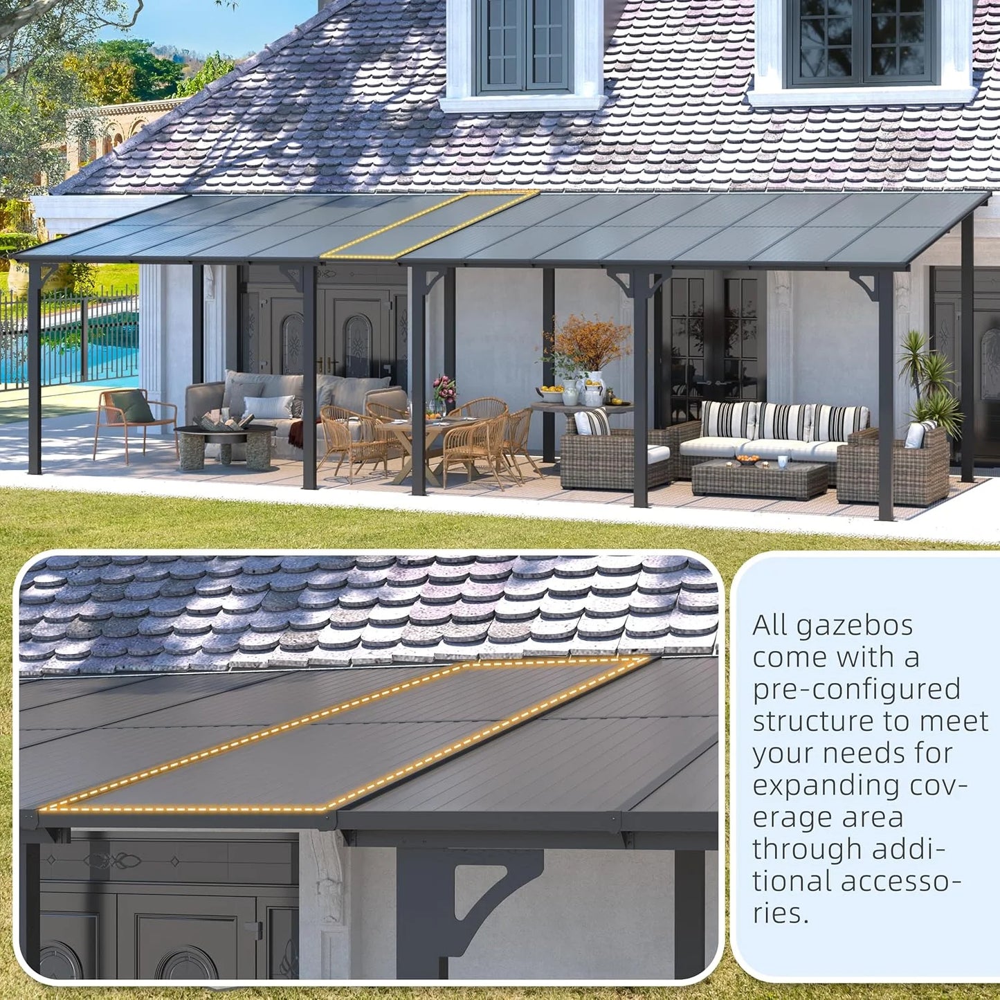 YODOLLA 8' x 10' Hardtop Gazebo Outdoor Aluminum Pergola ?For Garden, Patio, Backyard-Dark ?Gray
