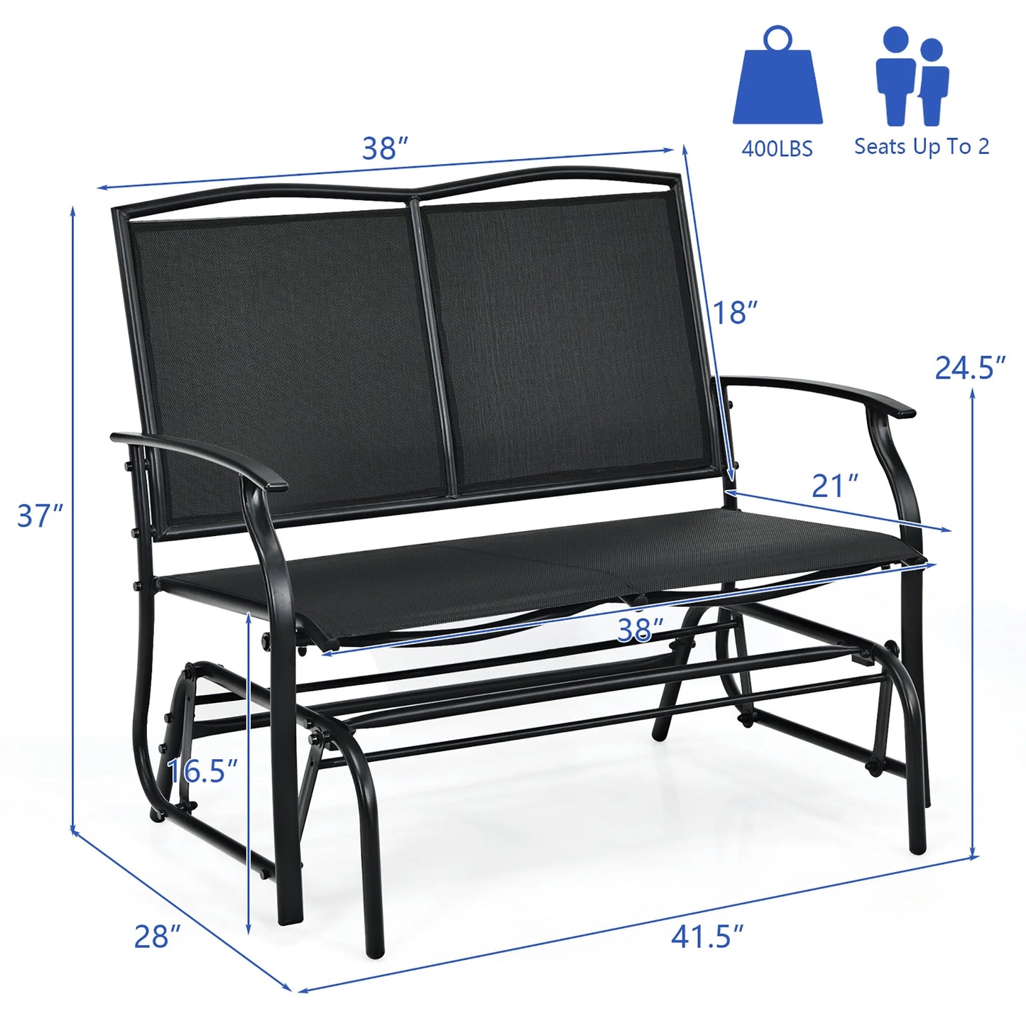 Costway Patio Glider Rocking Bench Double 2 Person Chair Loveseat Garden Black