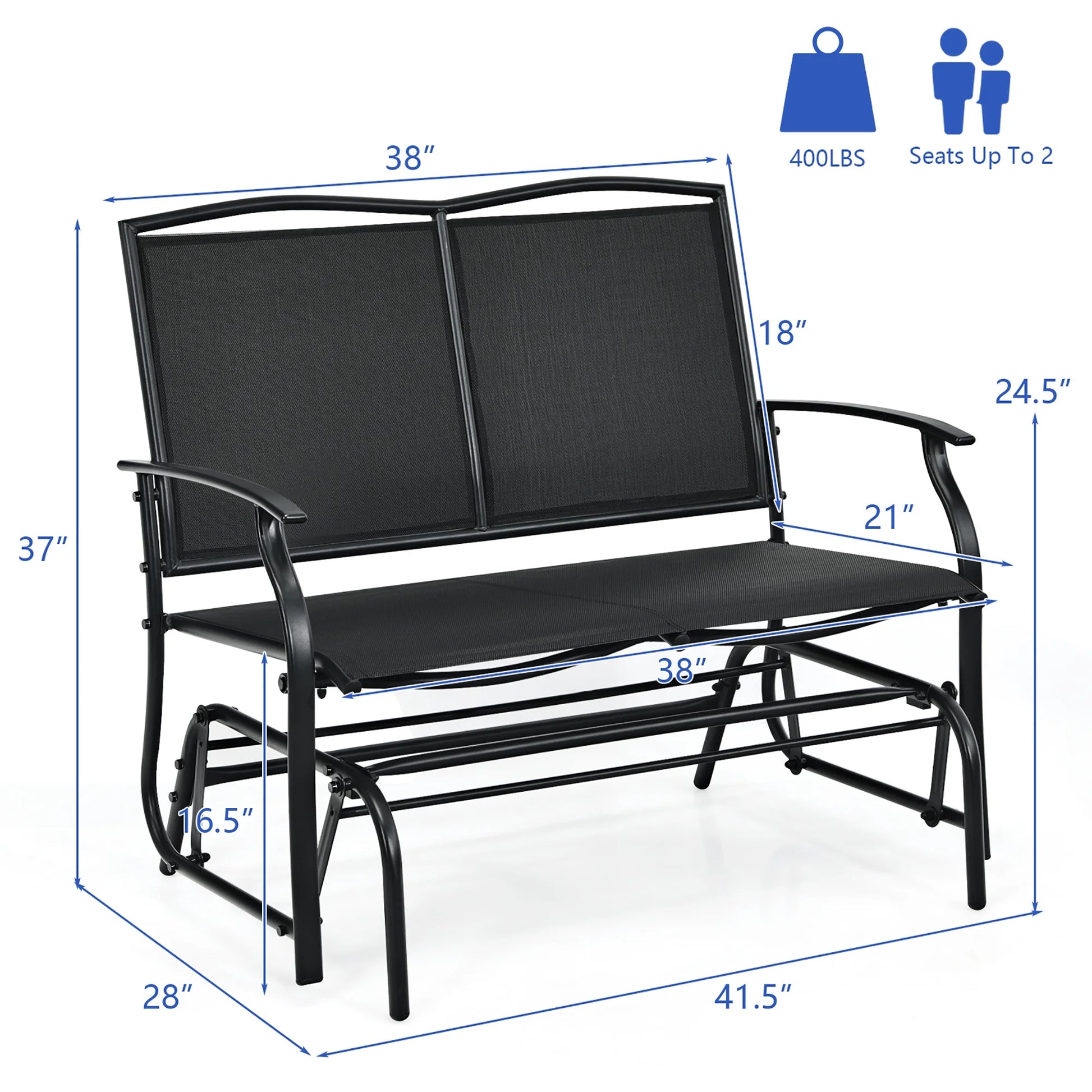 Costway Patio Glider Rocking Bench Double 2 Person Chair Loveseat Garden Black