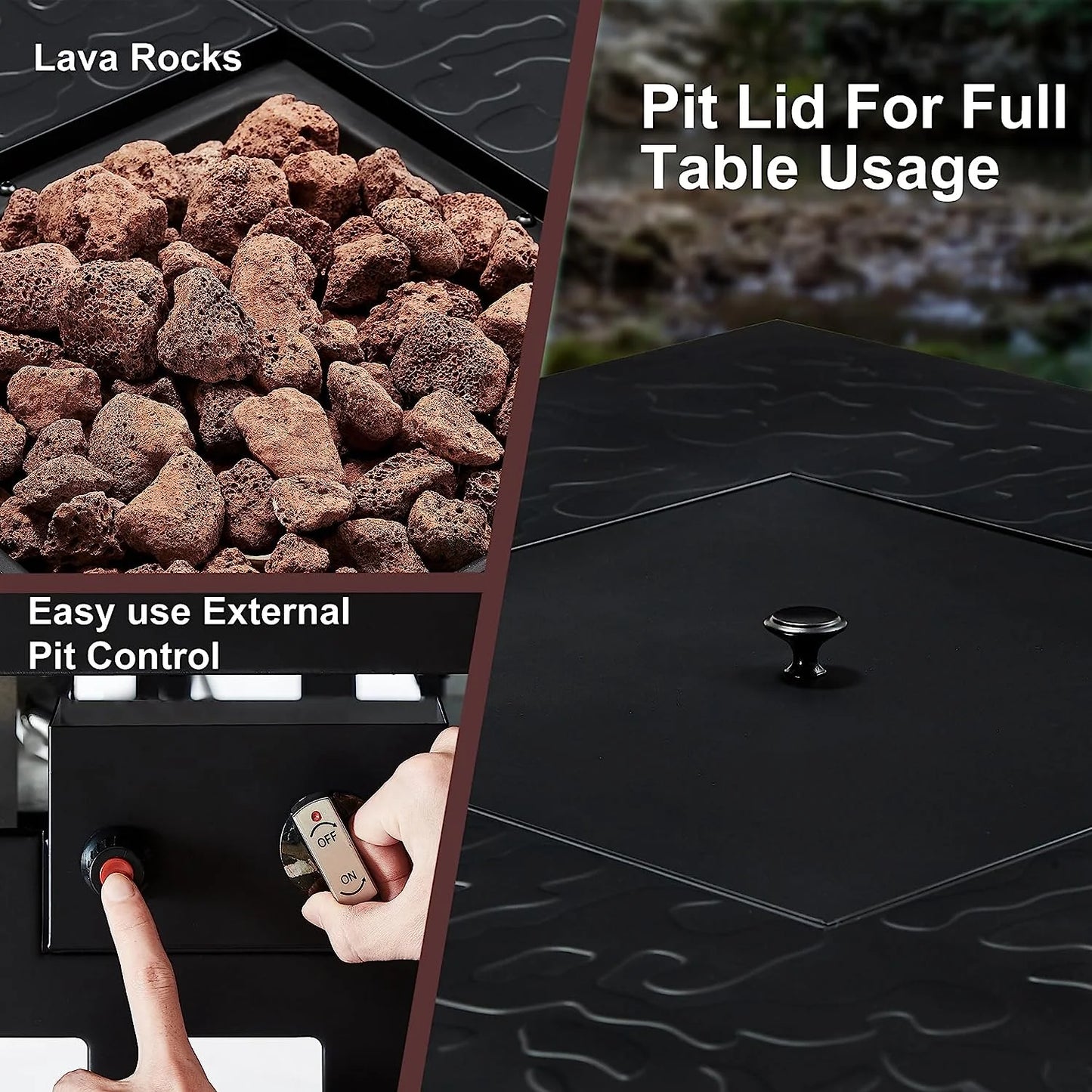 VECELO 30" Square Propane Fire Pit Table, 50,000 BTU Gas Fire Square Fireplace with Lid and Lava Rock for Outdoor, Patio, Backyard, Party, Black