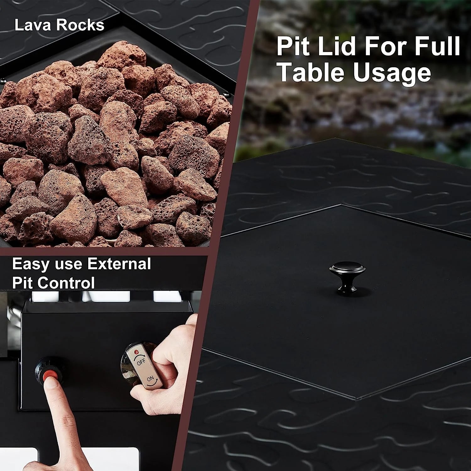 VECELO 30" Square Propane Fire Pit Table, 50,000 BTU Gas Fire Square Fireplace with Lid and Lava Rock for Outdoor, Patio, Backyard, Party, Black