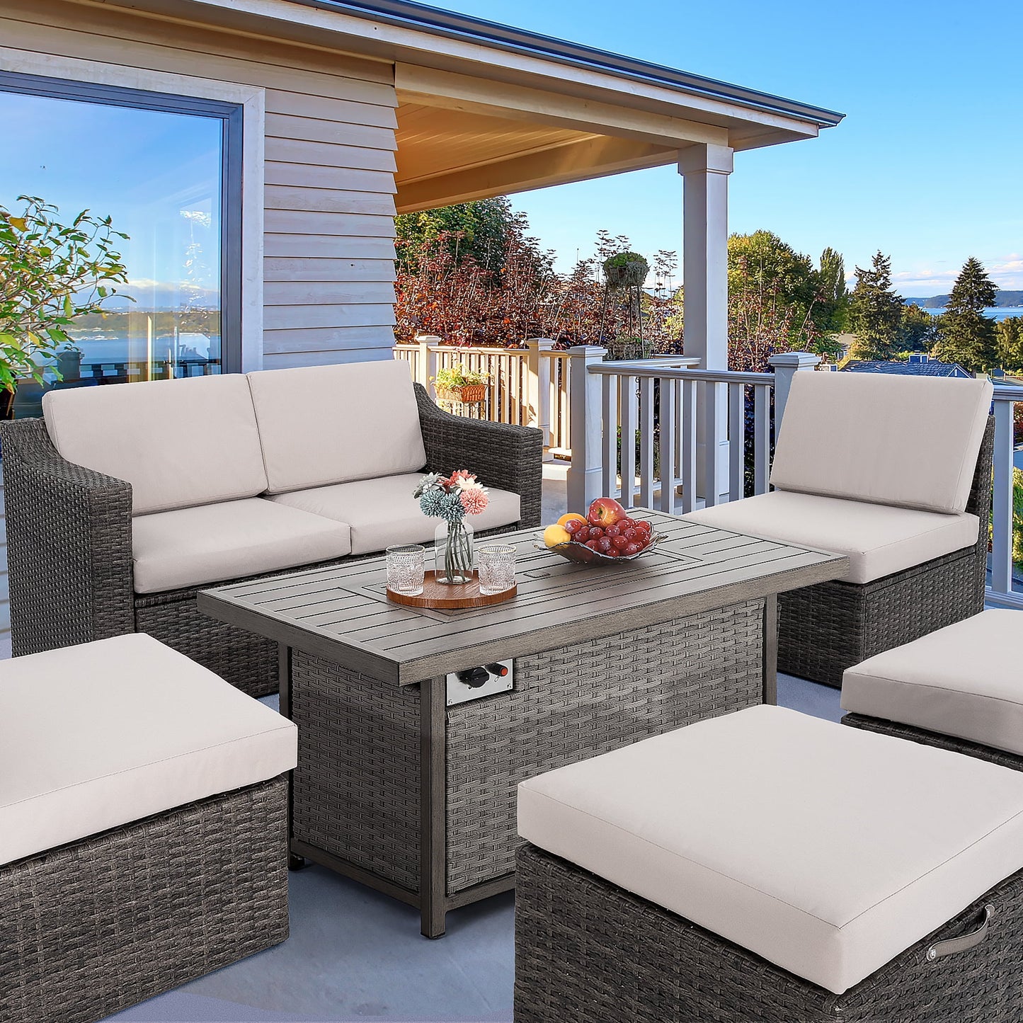 HAPPATIO 50,000 BTU Wicker and Aluminum Patio Fire Pit Table (Brown)