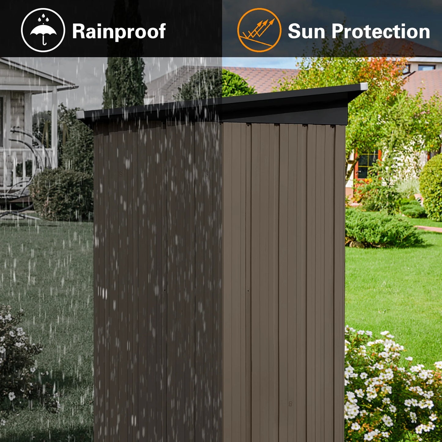 Aukfa Outdoor Storage Shed, 5 X 4 FT Metal Garden Shed, Waterproof Tool Shed for Backyard Patio, Brown