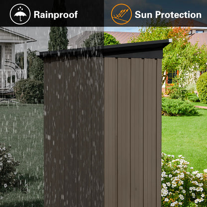 Aukfa Outdoor Storage Shed, 5 X 4 FT Metal Garden Shed, Waterproof Tool Shed for Backyard Patio, Brown