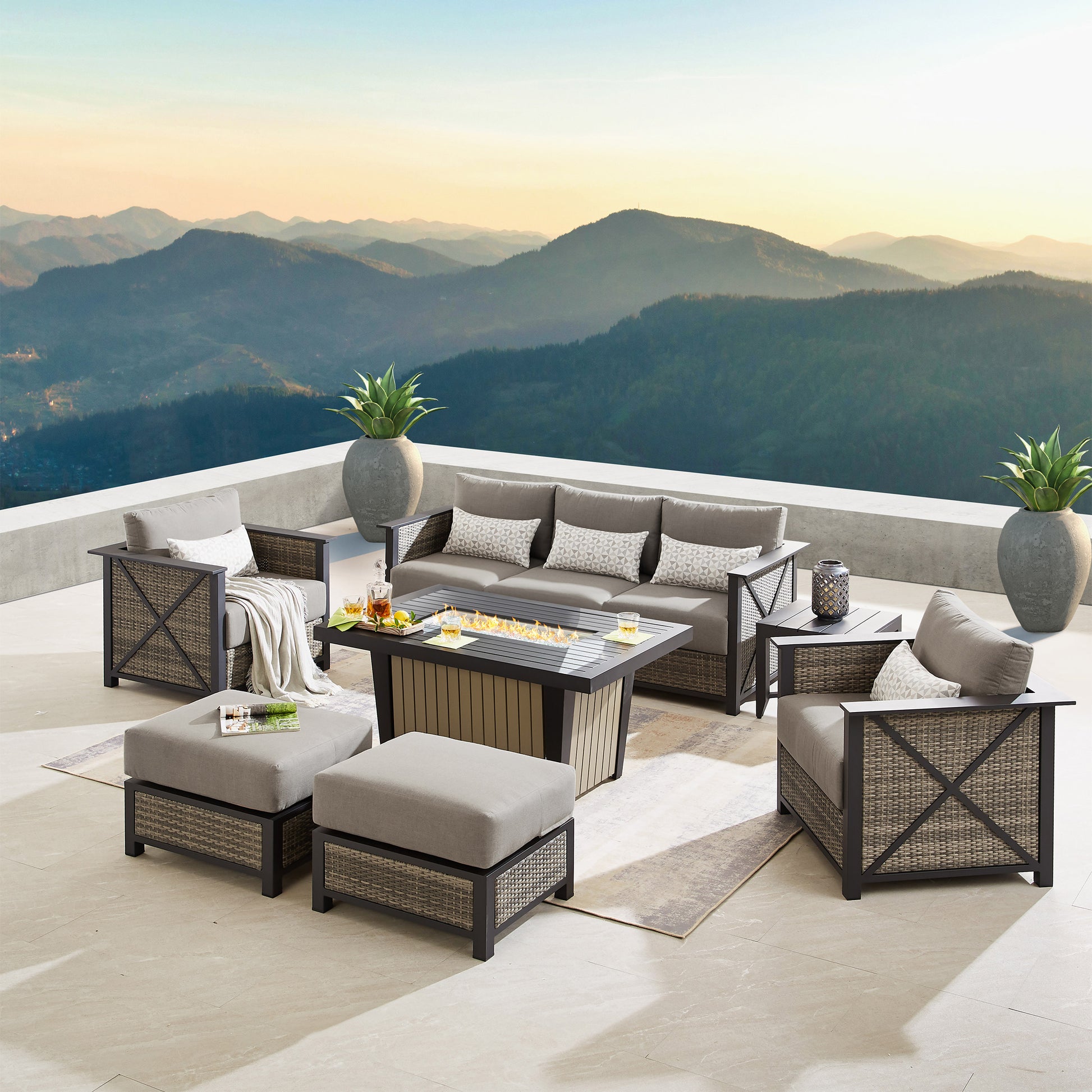 Sirio Chelsey 7-piece Fire Outdoor Patio Seating Set