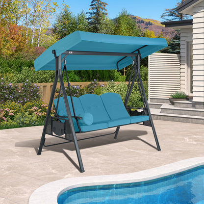 PURPLE LEAF 3-Seat Deluxe Outdoor Patio Porch Swing with Weather Resistant Steel Frame, Adjustable Tilt Canopy, Cushions and Pillow Included, Terra