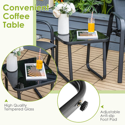 Costway 3PCS Patio Bistro Furniture Set Adjustable Back Stackable Chairs Black