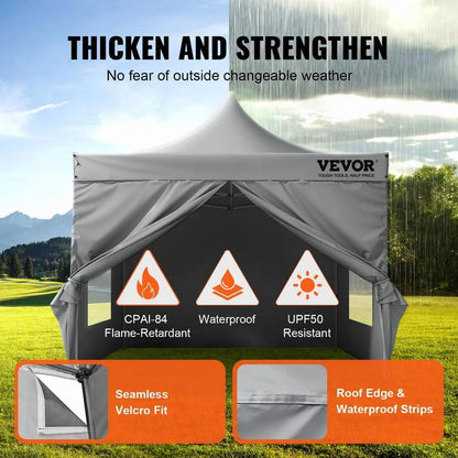 VEVOR 10x10 FT Pop up Canopy with Removable Sidewalls, Instant Canopies Portable Gazebo & Wheeled Bag, UV Resistant Waterproof, Enclosed Canopy Tent for Outdoor Events, Patio, Backyard, Party, Camping