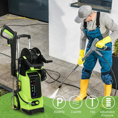 CASEMIOL 1800W Electric Pressure Washer, 3800 PSI, 2.6 GPM Power Washer with Safety Lock & TSS, 19.7ft Hose, 4 Nozzles, Portable High Pressure Cleaning Machine for Cars, Driveways, Patios, Green
