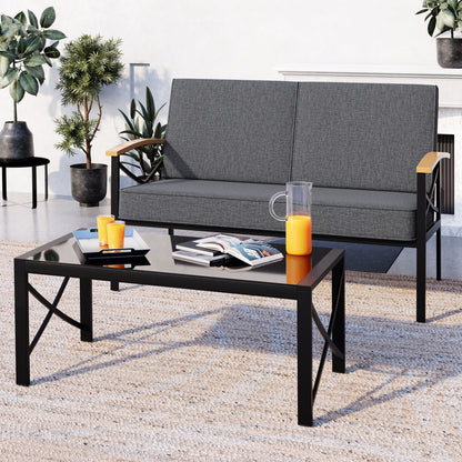 Walsunny Metal Outdoor Patio Furniture Sectional Set 2 Piece, Modern Outdoor Metal Loveseat Sofa Conversation Furniture Set