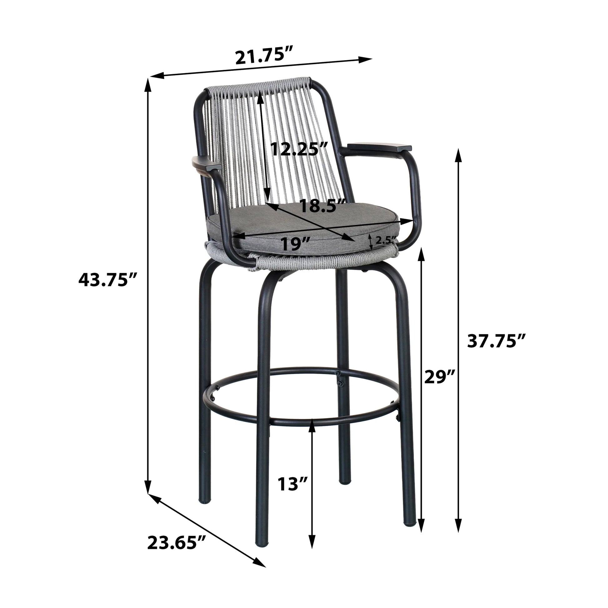 Lyric Modern 29" Outdoor Patio Bar Stools, Bar Chairs with Wood Grain Finish Frame with Hand-Woven PE Rattan Rope, Removable Cushions, Teak+Beige, Set of 2