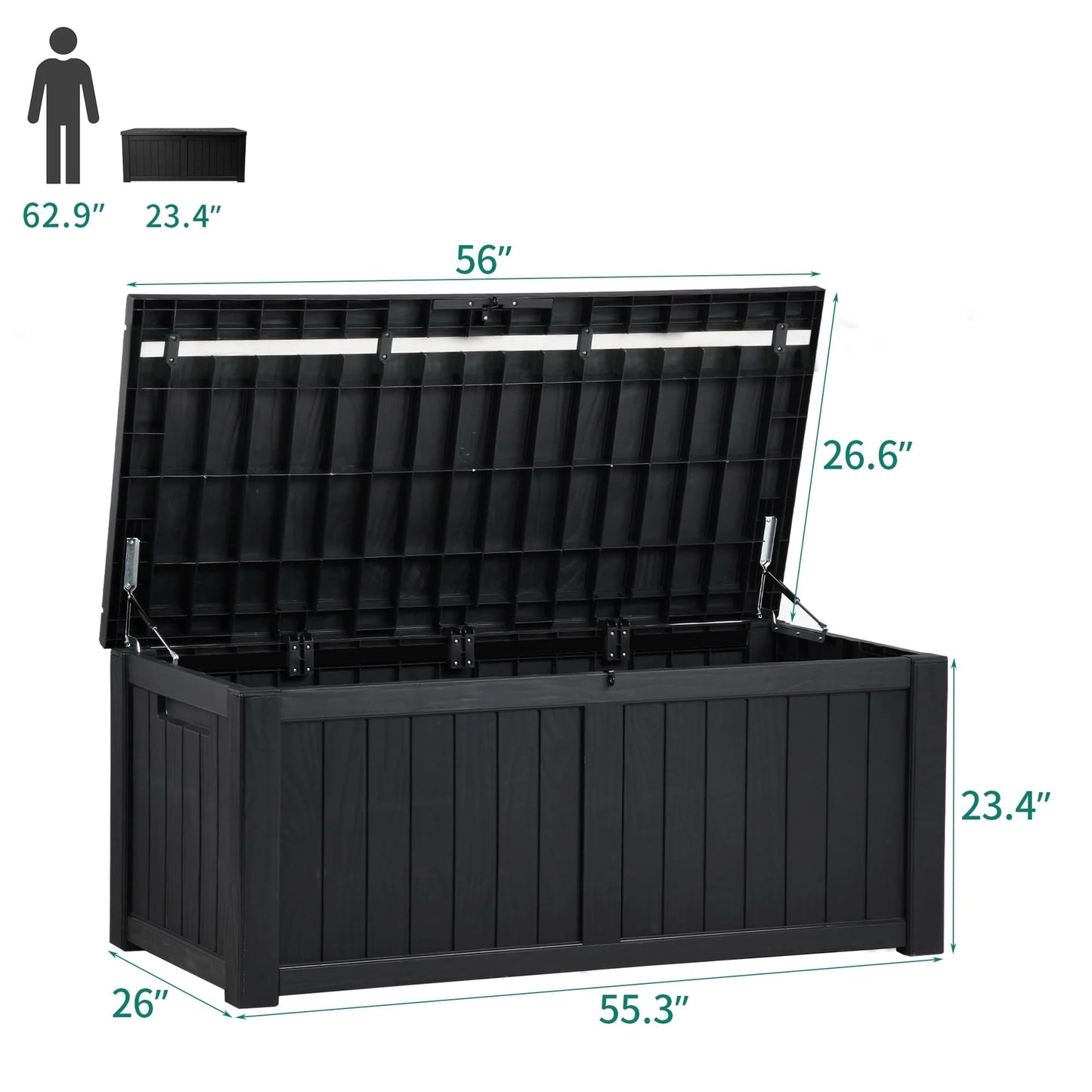 Dextrus 120 Gallon Outdoor Storage Deck Box, Large Resin Patio Storage for Outdoor Pillows, Garden Tools and Pool Supplies, Waterproof, Lockable (Black)