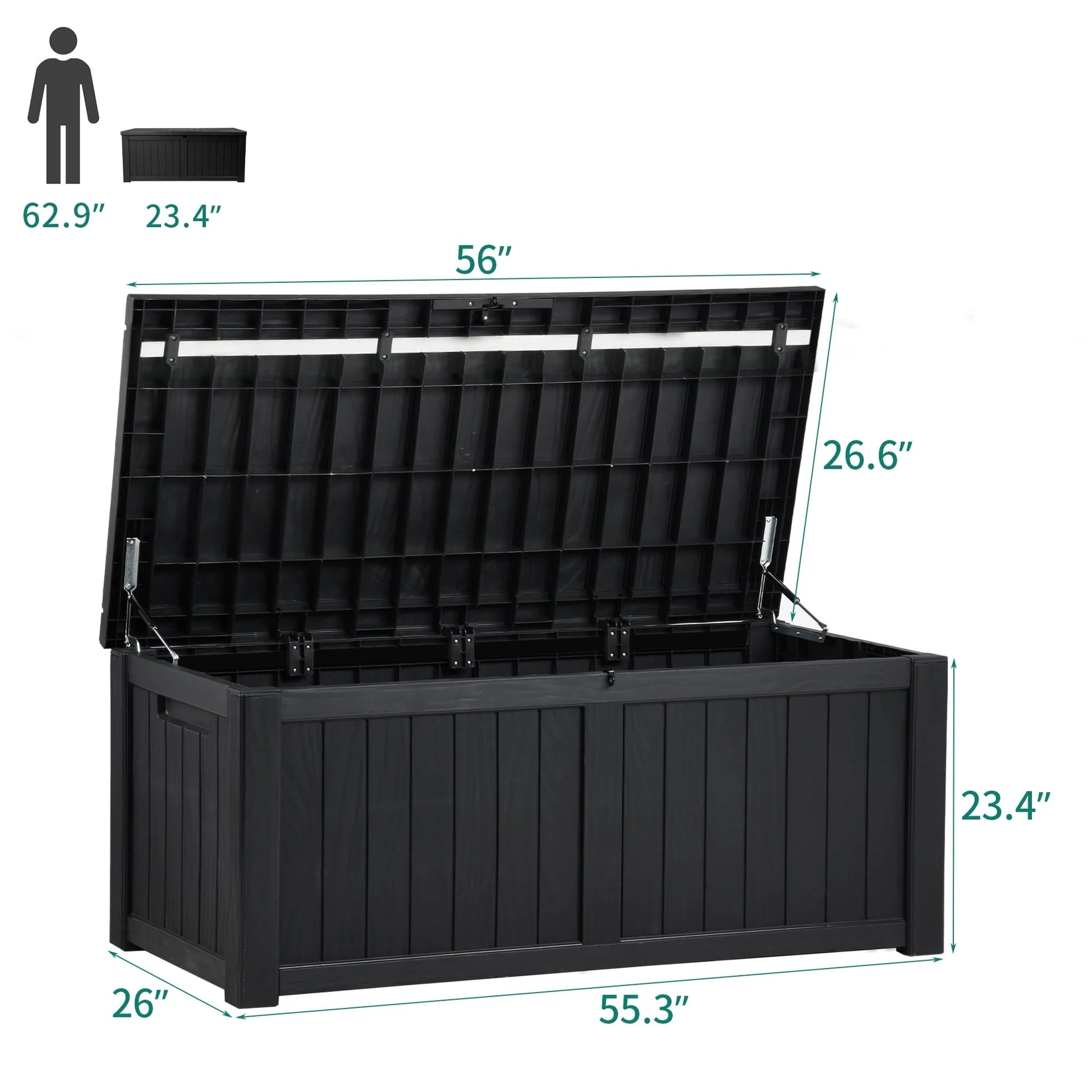 Dextrus 120 Gallon Outdoor Storage Deck Box, Large Resin Patio Storage for Outdoor Pillows, Garden Tools and Pool Supplies, Waterproof, Lockable (Black)