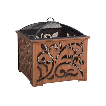 Sunjoy 26 Inch Fire Pit for Outside, Outdoor Wood Burning Firepit with Steel Mesh Spark Screen and Fire Poker, Large Bonfire for Patio and Backyard