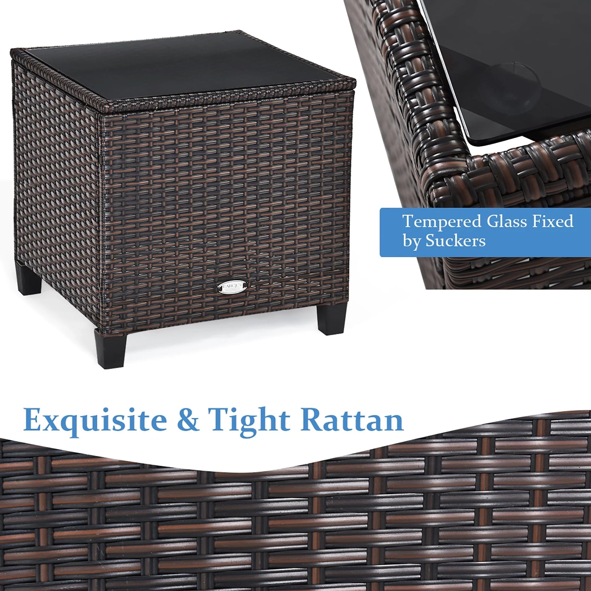 Costway 3PCS Patio Rattan Furniture Set Cushioned Conversation Set Sofa Turquoise