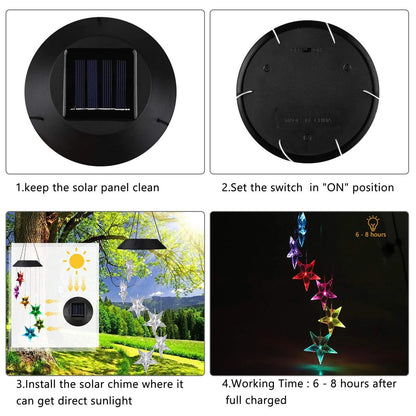Solar Power Wind Chime, Color-Changing Star LED Wind Chime Waterproof Outdoor Decorative Automatic Wind Mobile Bell Light for Patio Yard Garden Home