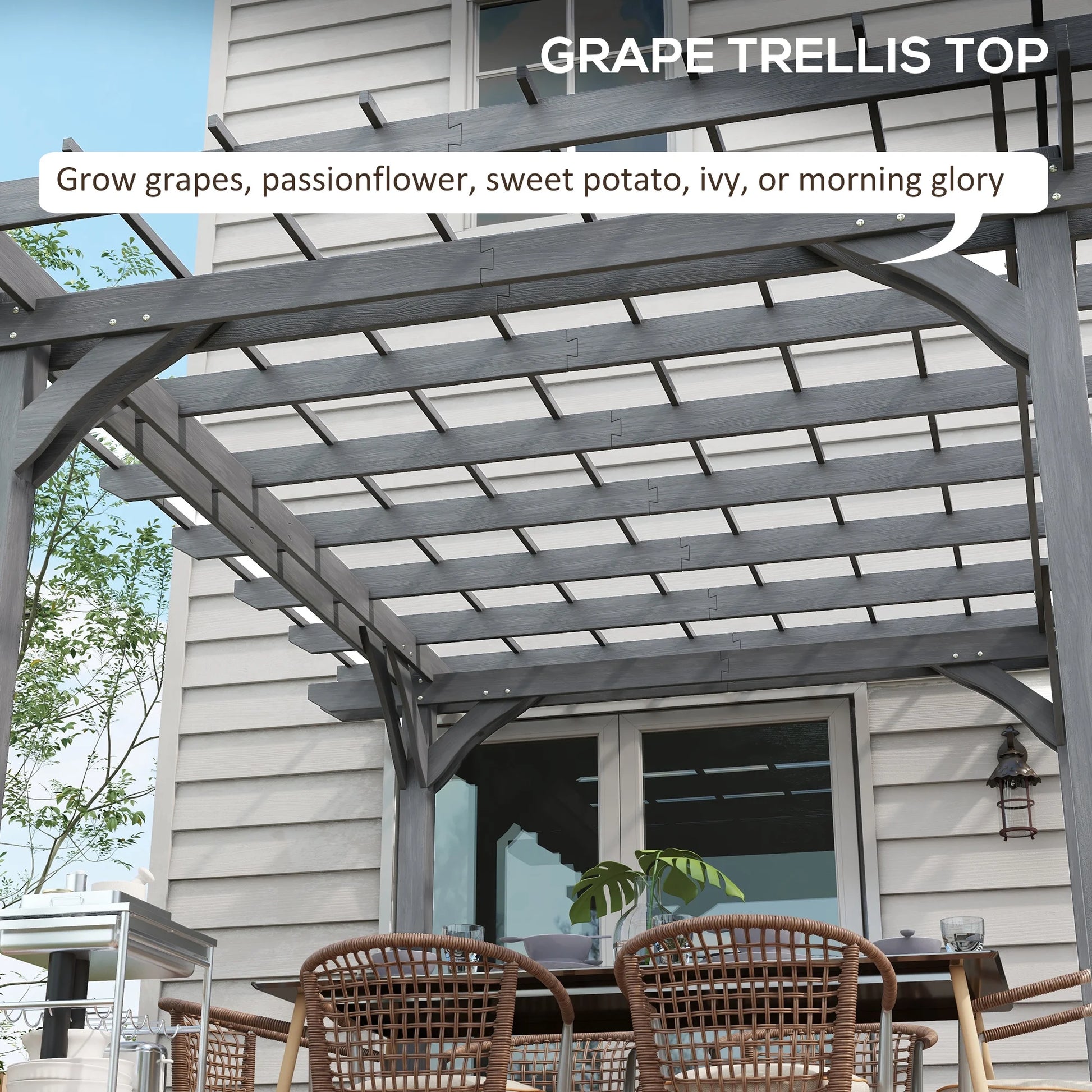 Outsunny 12' x 10' Wooden Pergola Grape Trellis, Outdoor Gazebo for Garden, Patio, Backyard, Deck, Gray