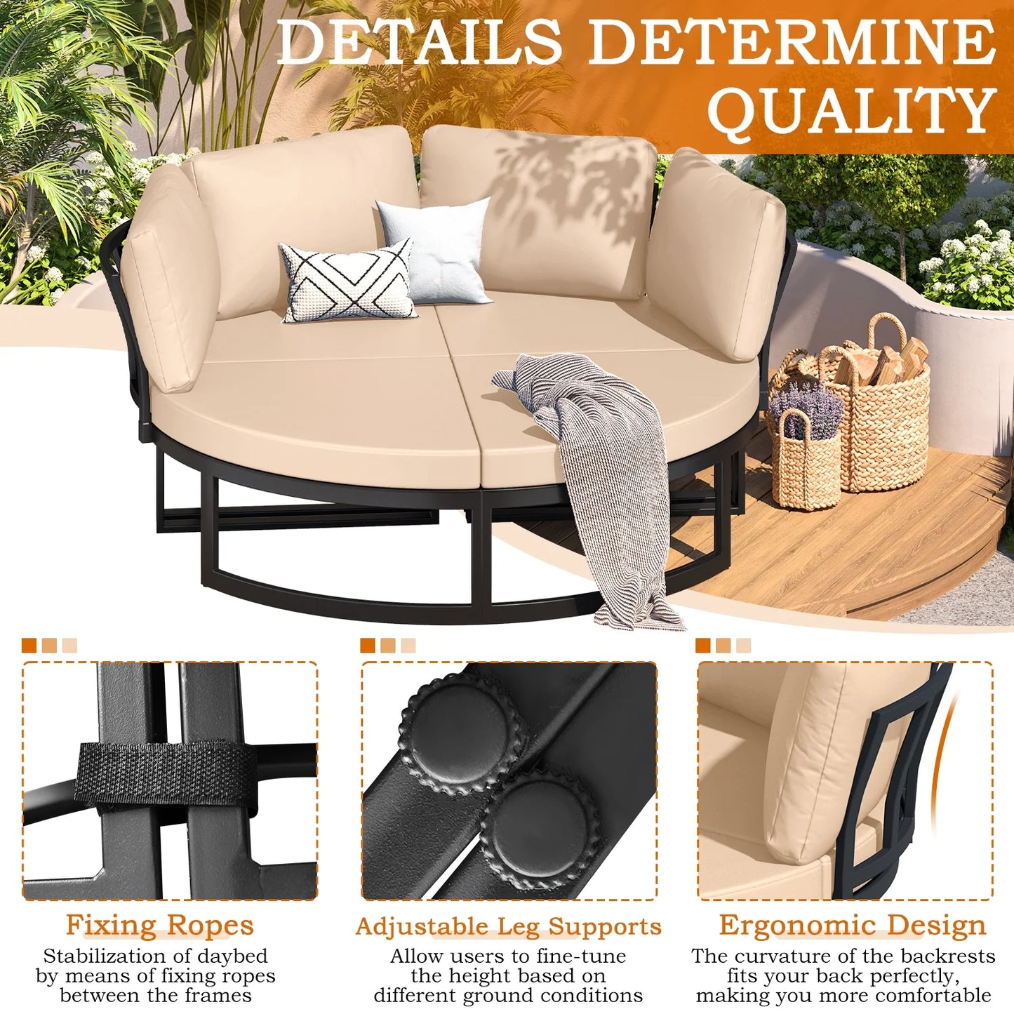 AECOJOY Metal Patio Furniture Set 73" Outdoor Conversation Set Patio Sectional Sofa Couch with Removable Cushions in Beige