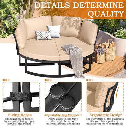 AECOJOY Metal Patio Furniture Set 73" Outdoor Conversation Set Patio Sectional Sofa Couch with Removable Cushions in Beige