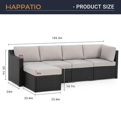 HAPPATIO 5-Piece Wicker Patio Conversation Set with Beige Cushions