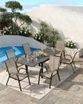 Ataucjin Stackable Dining Chairs Set of 4, High-Back Patio Dining Chairs Set, Outdoor Chairs with Textilene Fabric & Metal Frame for Lawn Backyard Deck Garden