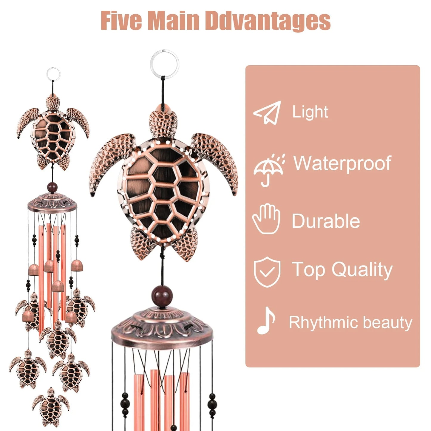 Turtle Wind Chimes Outdoor, EEEkit 33" Large Retro Wind Chimes Bell, Garden Wind Chimes with 4 Aluminum Tuned and 7 Turtles for Indoor Outdoor Garden Patio Decor