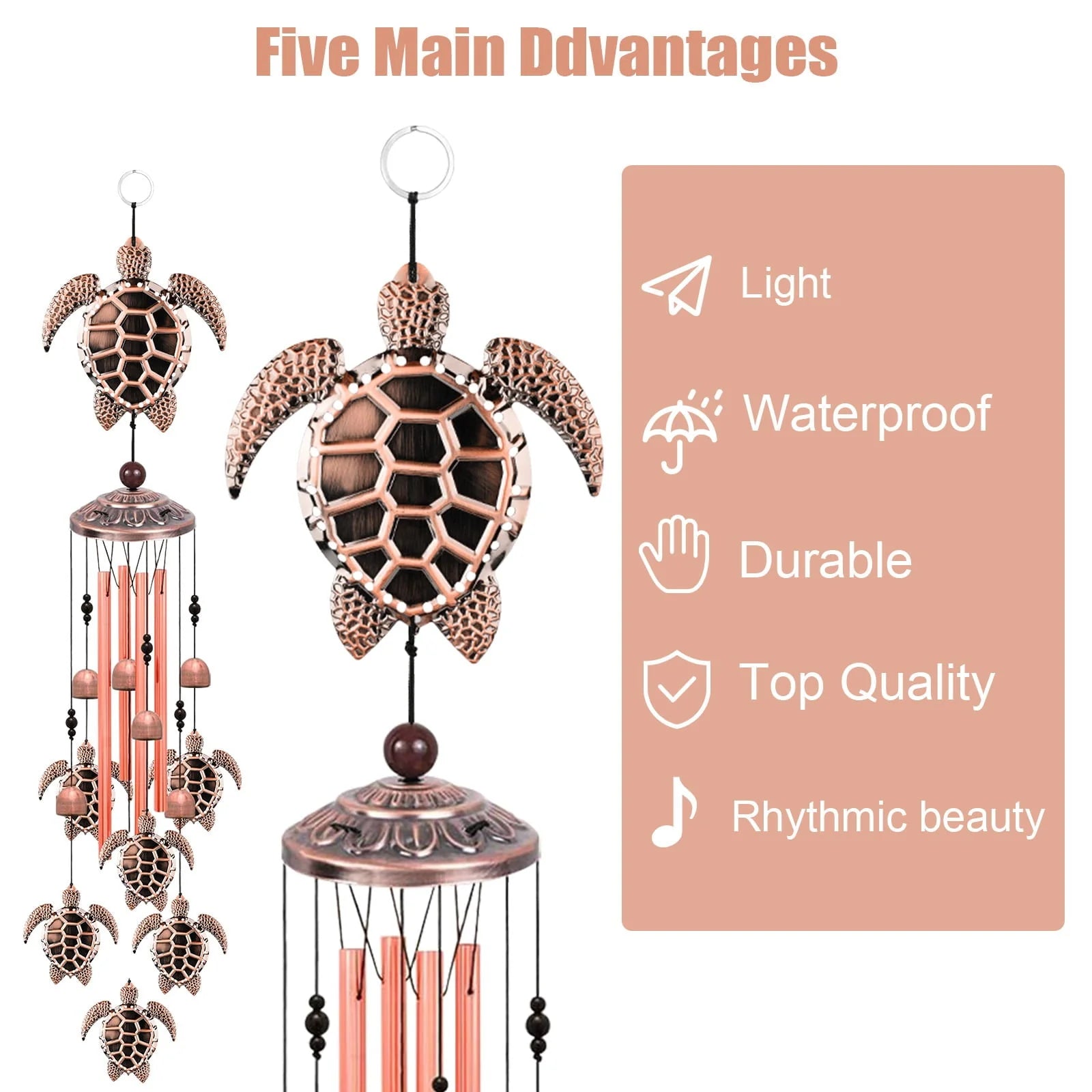 Turtle Wind Chimes Outdoor, EEEkit 33" Large Retro Wind Chimes Bell, Garden Wind Chimes with 4 Aluminum Tuned and 7 Turtles for Indoor Outdoor Garden Patio Decor