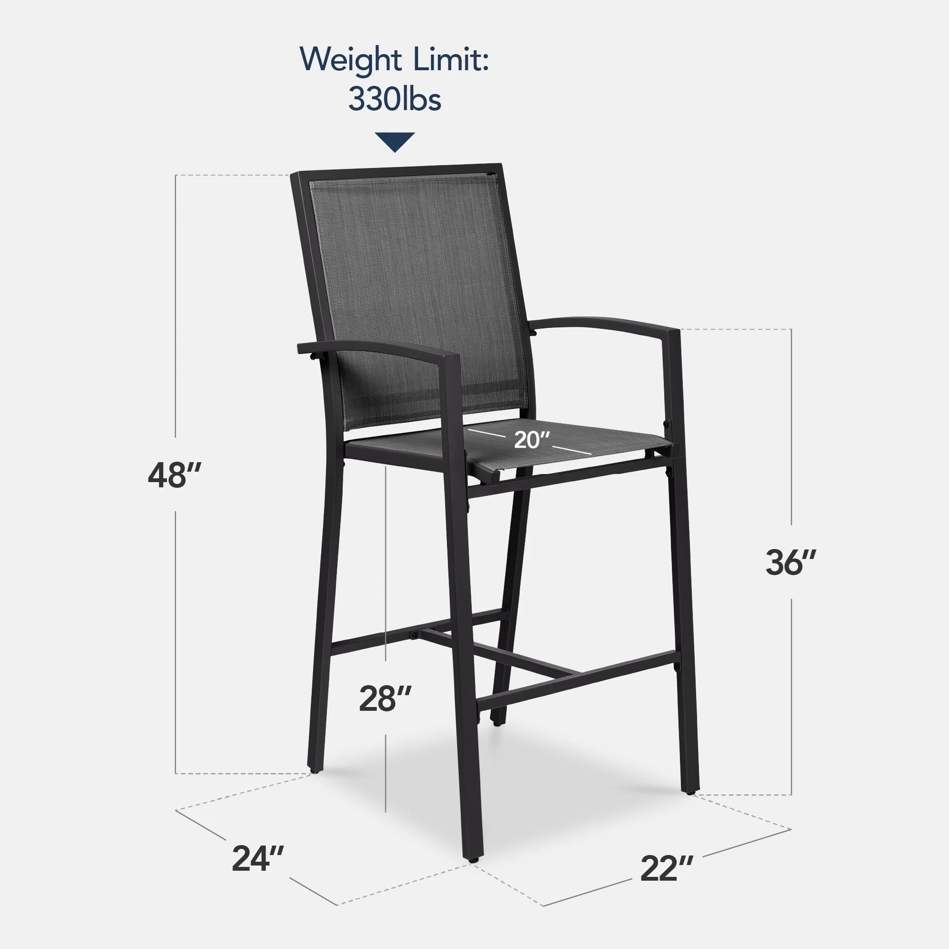Best Choice Products Outdoor Barstools Set of 2, Bar Height Patio Chairs w/All-Weather Mesh - Black/Black