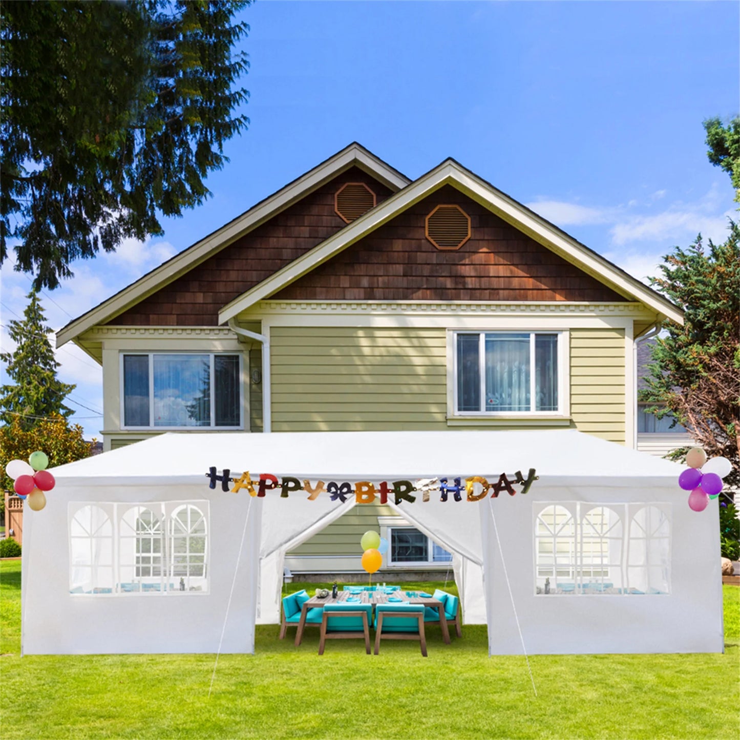 Kadyn 10'x30' Outdoor Party Tent with 8 Removable Sidewalls, Waterproof Canopy Patio Wedding Canopy, White