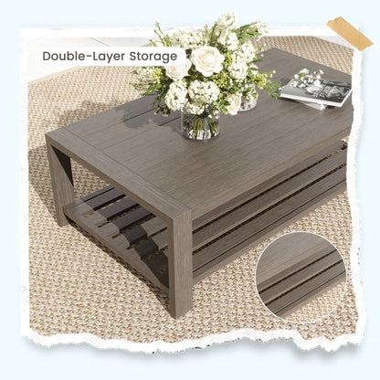 MRUAKA 5 Piece Aluminum Patio Furniture Set Faux Wood Grain Modern Outdoor Furniture Set with 6" Olefin Fabric Cushions and Coffee Table, 600D Waterproof Cover Included, Dark Grey