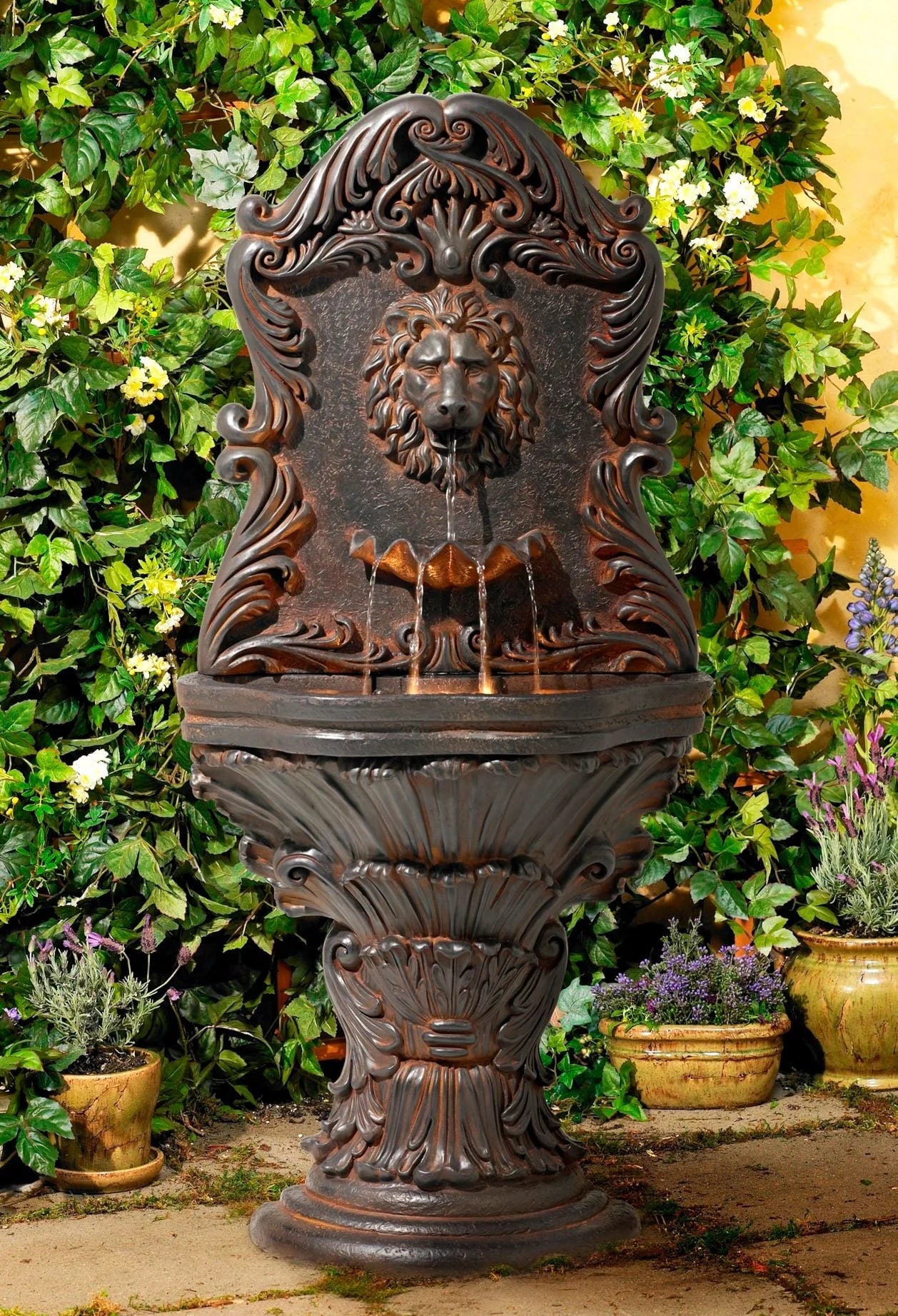 John Timberland Imperial Lion Acanthus Rustic Outdoor Floor Wall Water Fountain with LED Light 50" for Yard Garden Patio Home Deck Porch House Balcony