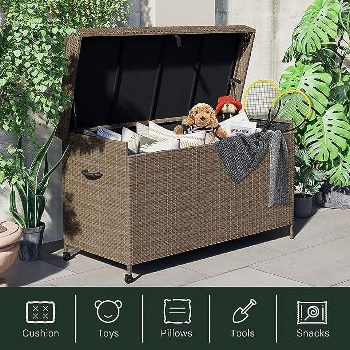 Grand Patio Outdoor 170 Gallon Deck Box Outdoor Large Wicker Storage Box, 52.45lb, 27.25''W, Black