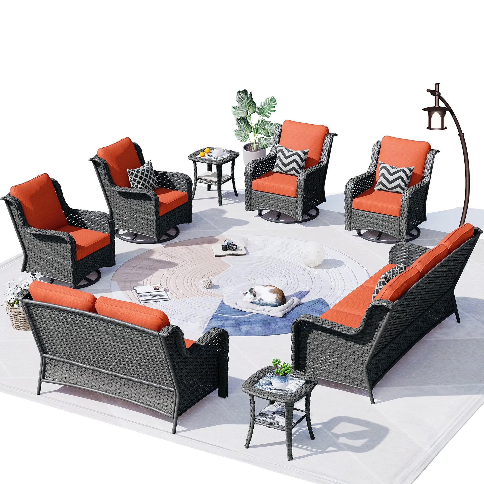 Ovios 8-Piece Wicker Outdoor Sectional Patio Set with Swivel Chairs and Loveseat, Gray