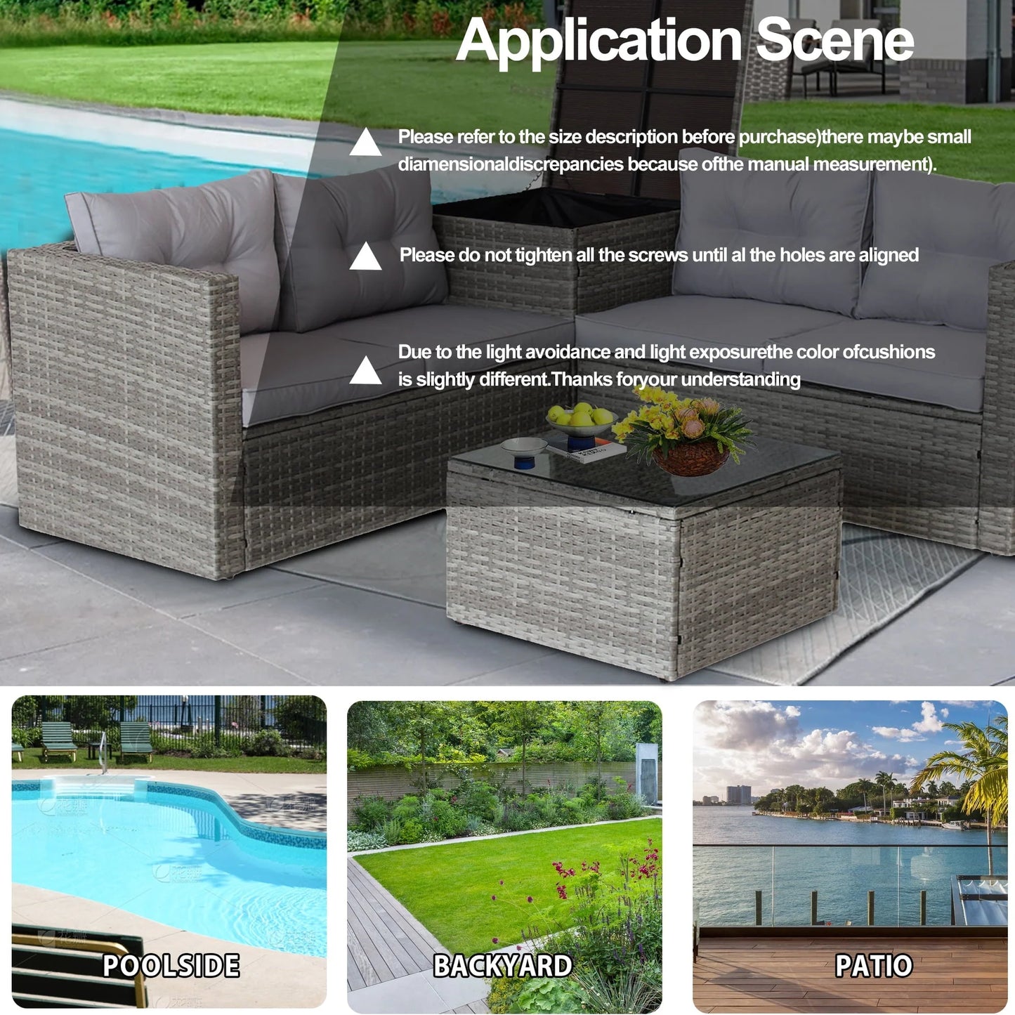 Segmart 4 Piece Rattan Wicker Patio Furniture, Outdoor Conversation Set with Storage Ottoman, All-Weather Rectangle Patio Sofa Wicker Set with Cushions for Backyard Garden Pool