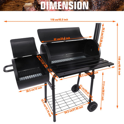 YouLoveIt BBQ Charcoal Grill Portable Barbecue Grill Offset Smoker Barbecue Oven with Wheels for Outdoor Picnic Camping Patio Backyard