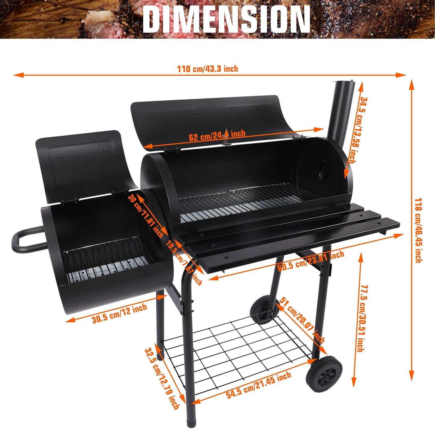 YouLoveIt Outdoor BBQ Grill Charcoal w/Offset Smoker and Wheels for Barbecue Pit Patio Backyard Camping Picnics Black